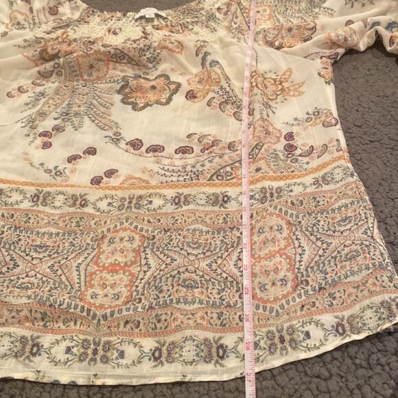 New Direction Blouse Size Large Floral Bell Sleeve Gathered Neck - Picture 8 of 11